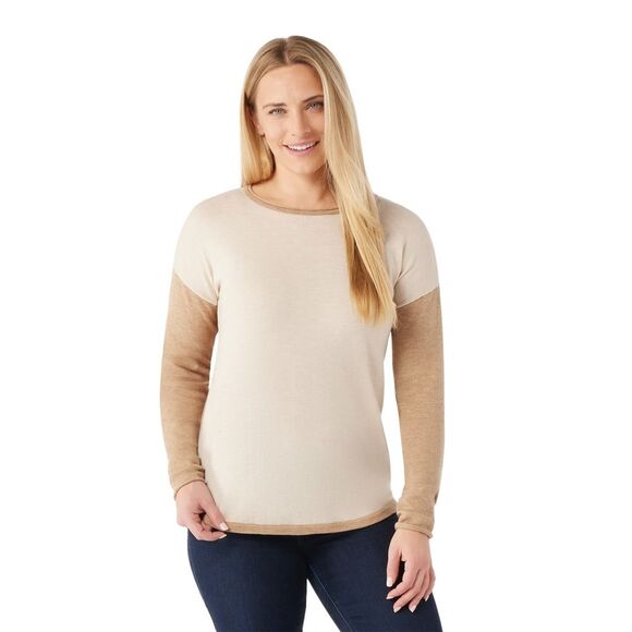 *** NWT Smartwool Shadow Pine Colorblock Sweater Top Almond Heather Women’s S - Picture 1 of 12